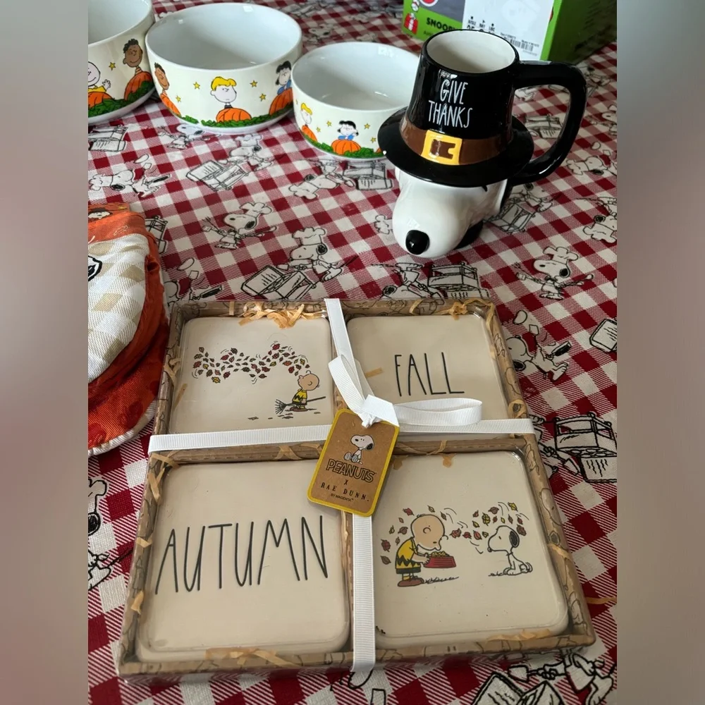 Peanuts Snoopy Fall Ceramic Bowls & Kitchen Set - White/Orange